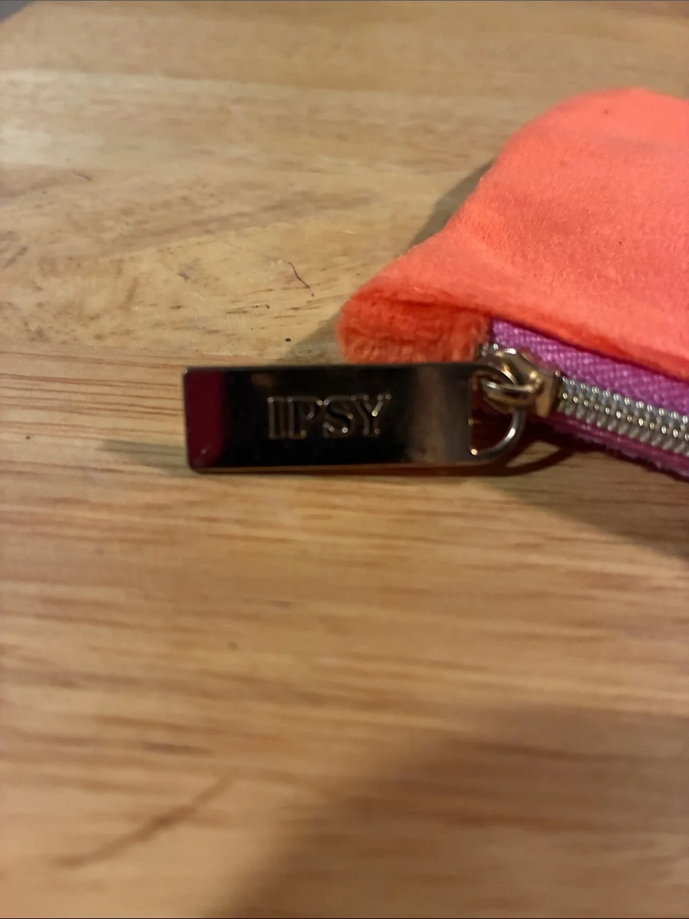 ipsy Pink and Red Faux Fur Colorblock Cosmetic Pouch